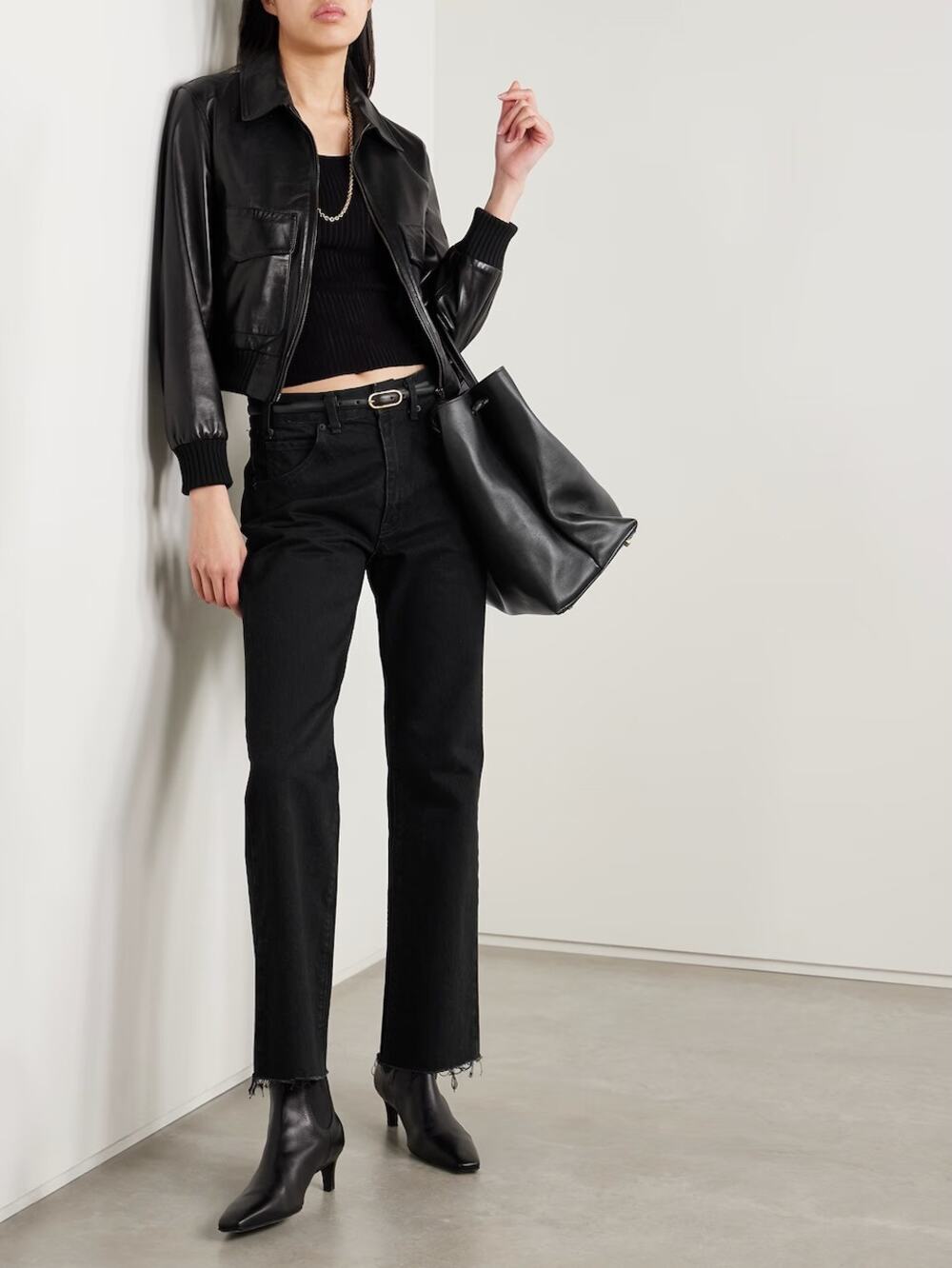 Nili Lotan Black Ankle Jeans High Rise Size 8 Straight Leg Frayed Raw Hem